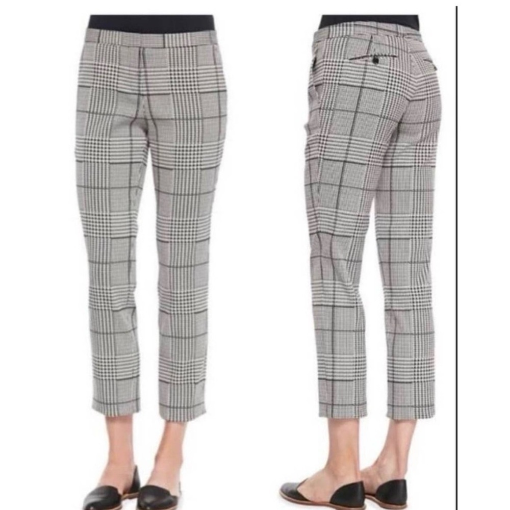 Theory Cropped Rhythm Houndstooth Pant Size 0 Gray Plaid Work Classic Preppy